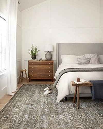 Vintage-Inspired Loloi Layla Collection Living Room Rug - Antique/Moss, 7'6x9'6, Soft Durable Design