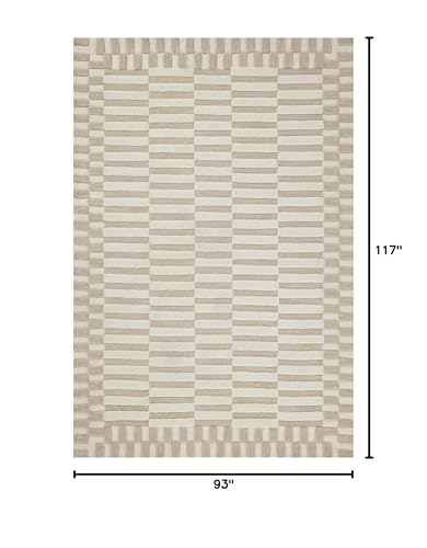 Vintage Striped Rug for Home Decor - 7'9" x 9'9" Ivory & Beige