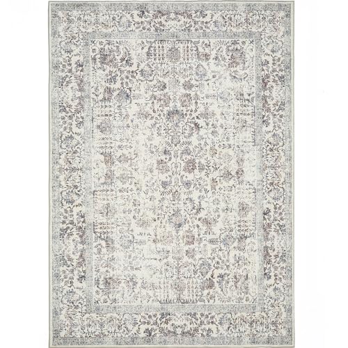 Vintage Taupe Area Rug 8x10 Machine Washable Non-Slip Carpet