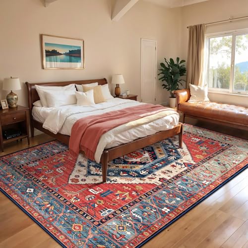 SERISSA Ultra Soft Rust Boho Living Room Rug, 8x10 Non-Slip Carpet